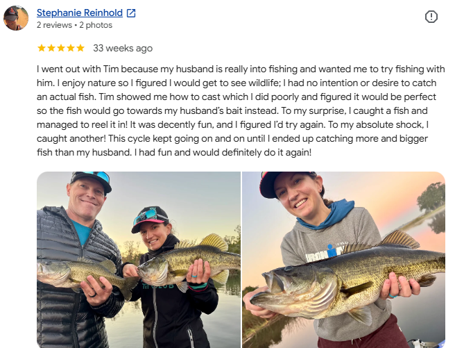 5-star Google review of Florida Bass Charter